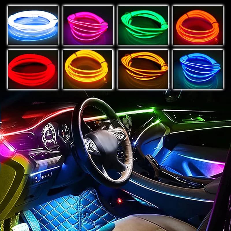 EL Wire String Strip Rope Tube Light Neon Light Glow Flat Edge Car Interior lampada ambientale flessibile fai da te Party Atmosphere Prop USB