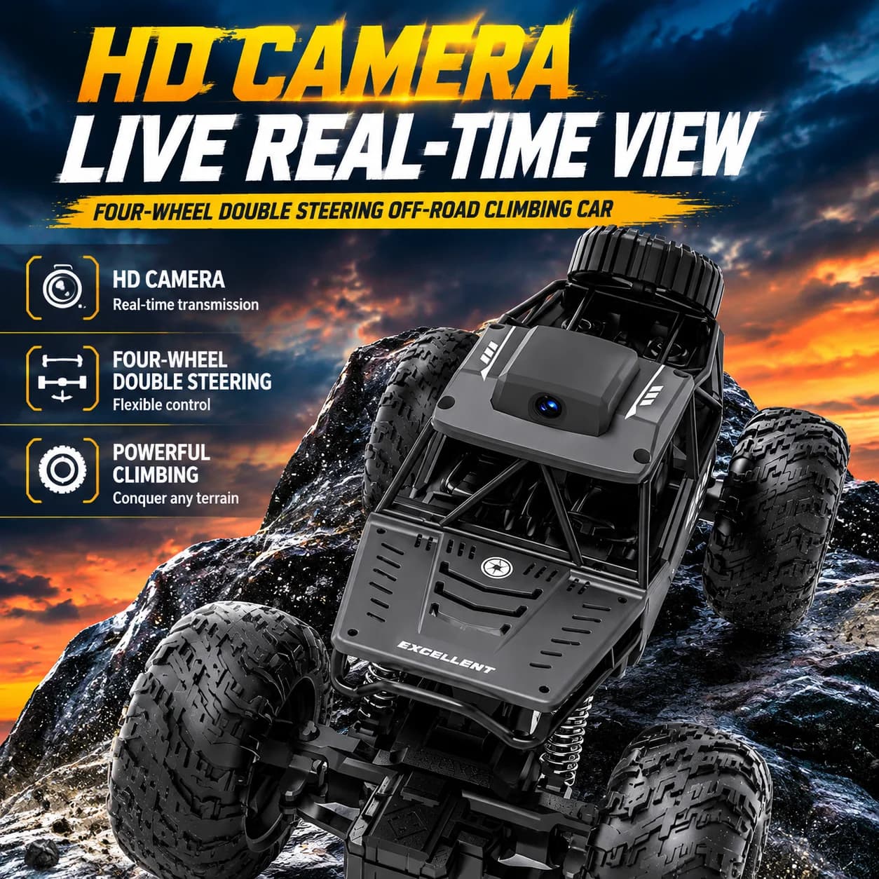 Alloy RC Car With Display Camera WiFi Remote Control Off-Road Climbing Toy For Boys Includes Memory Card And Reader