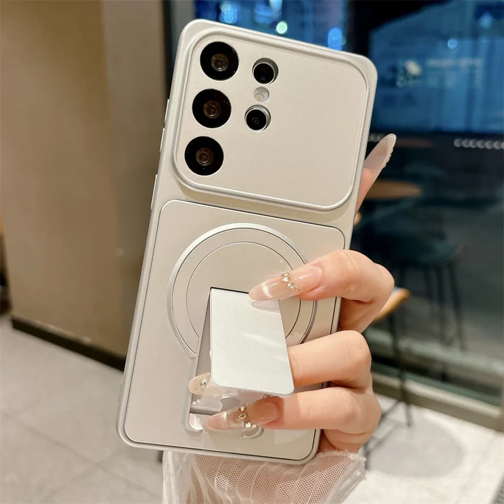 Luxury Plating Metallic Color Phone Case For Samsung S24 S26 S25 Ultra Edge S23 FE S22 S21 Plus Magnetic Stand Protection Cover