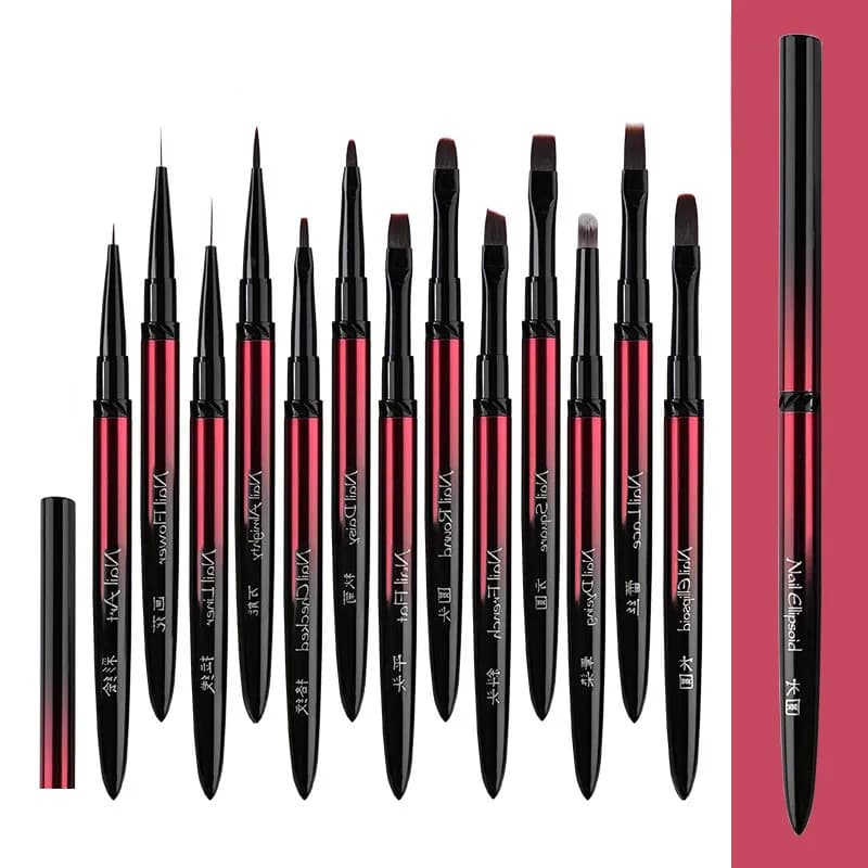 New 1/13 pieces set of brushes for nail art black red metal handle acrylic gel UV nail polish acrylic crystal tools for high quality nail design