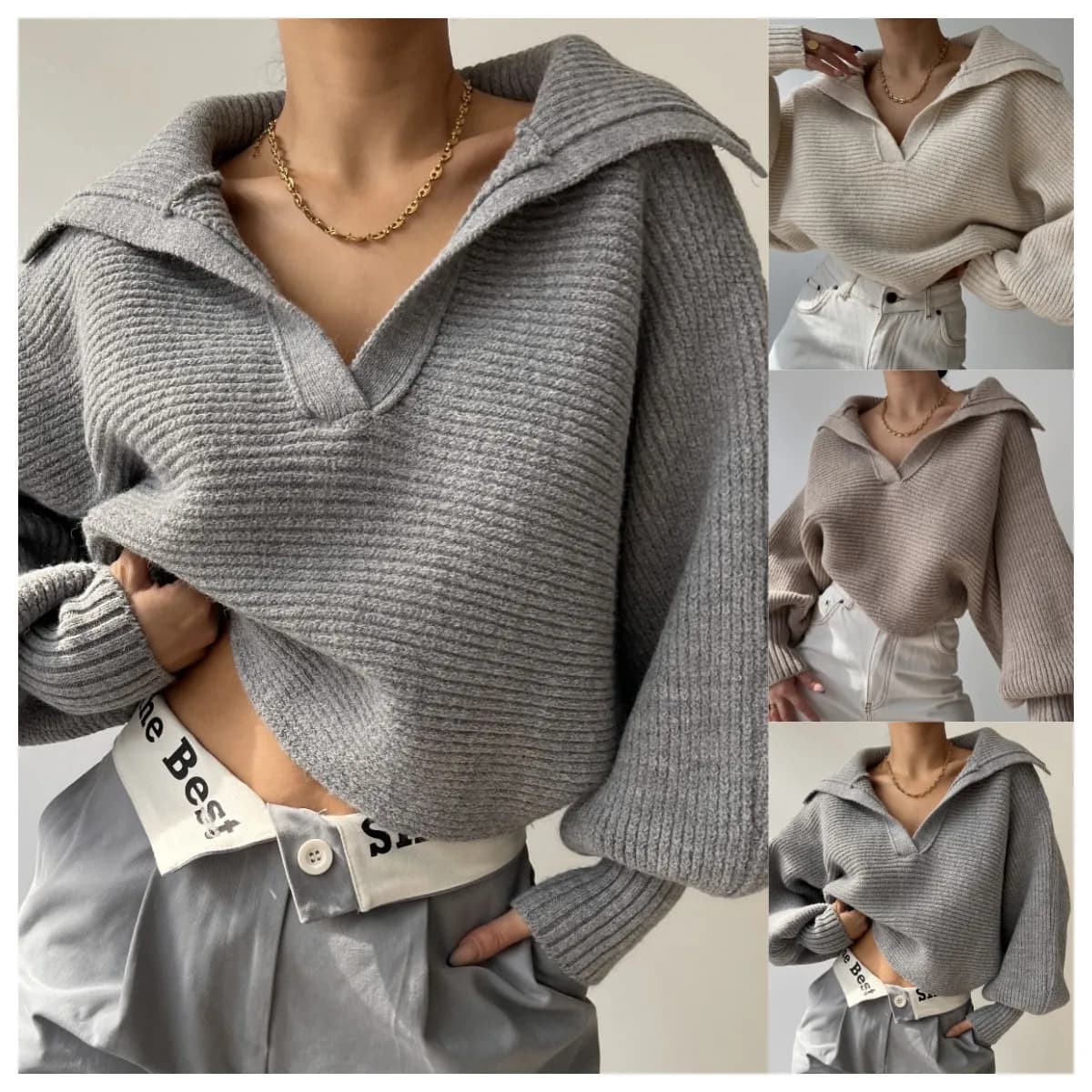 Nuovo Maglione Lavorato a Maglia da Donna 2024, Pullover con Colletto, Blusa Senza Maniche, Stagione Autunnale, 100% Maglieria Femminile