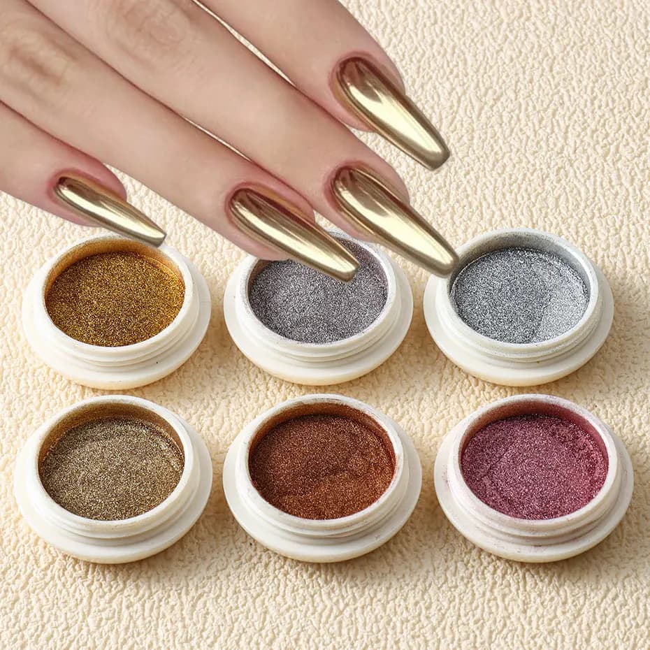 6 pezzi oro metallizzato specchio glitter nail art polvere oro rosa argento polvere gel UV smalto cromo sfregamento pigmento scaglie decorazione manicure
