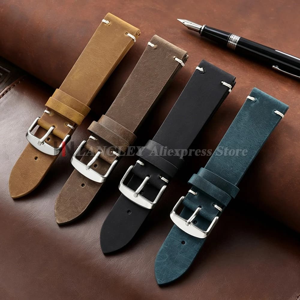 Cinturino per Orologio in Pelle Bovina Cerata Vintage, Cucito a Mano, per Omega, Seiko, Smartwatch, 18/19mm 20mm 21mm 22mm 24mm
