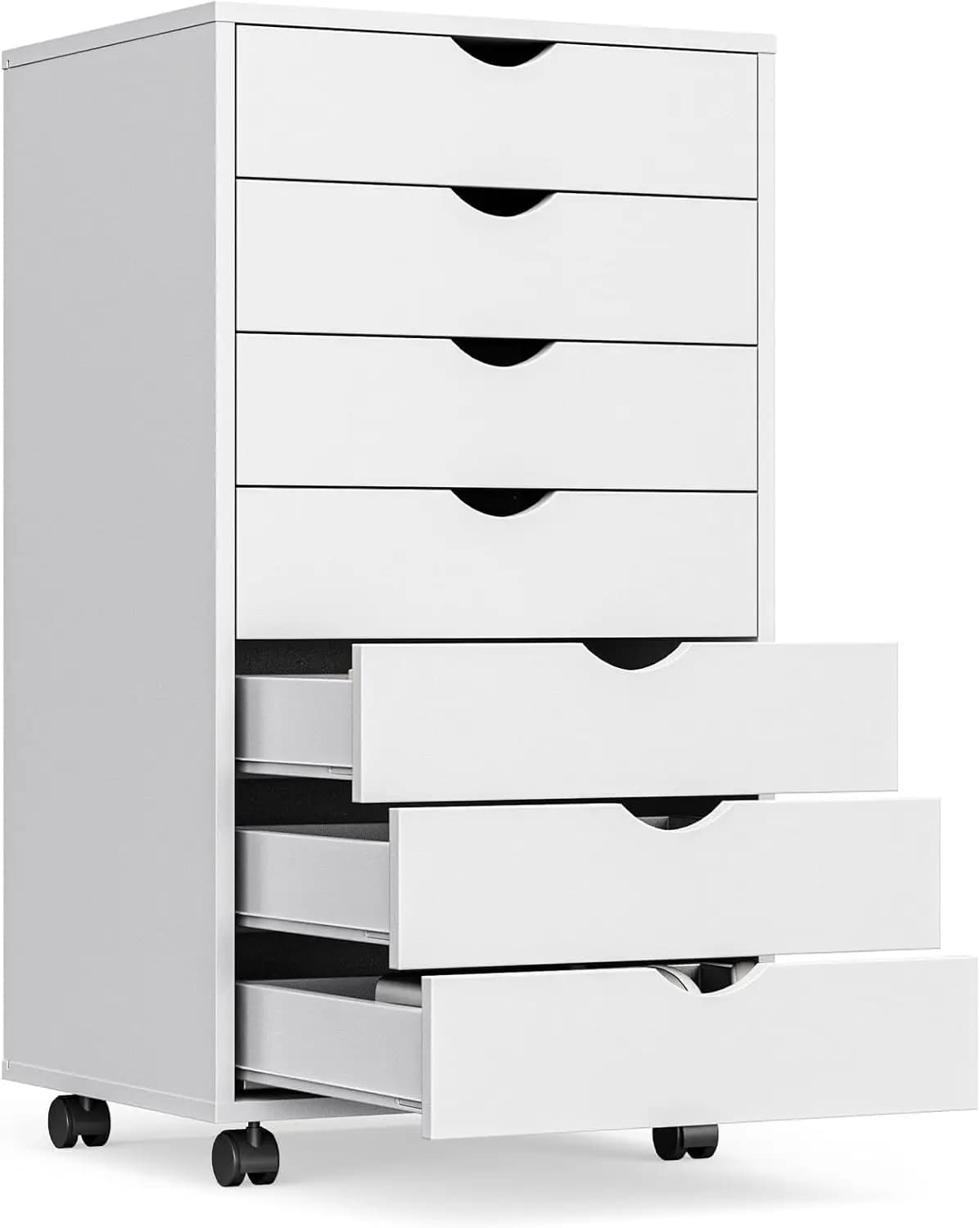Mobiletto Portadocumenti a 7 Cassetti con Ruote, Organizzatore Sotto Scrivania, Supporto per Stampante in Legno su Ruote per Ufficio Domestico, Bianco