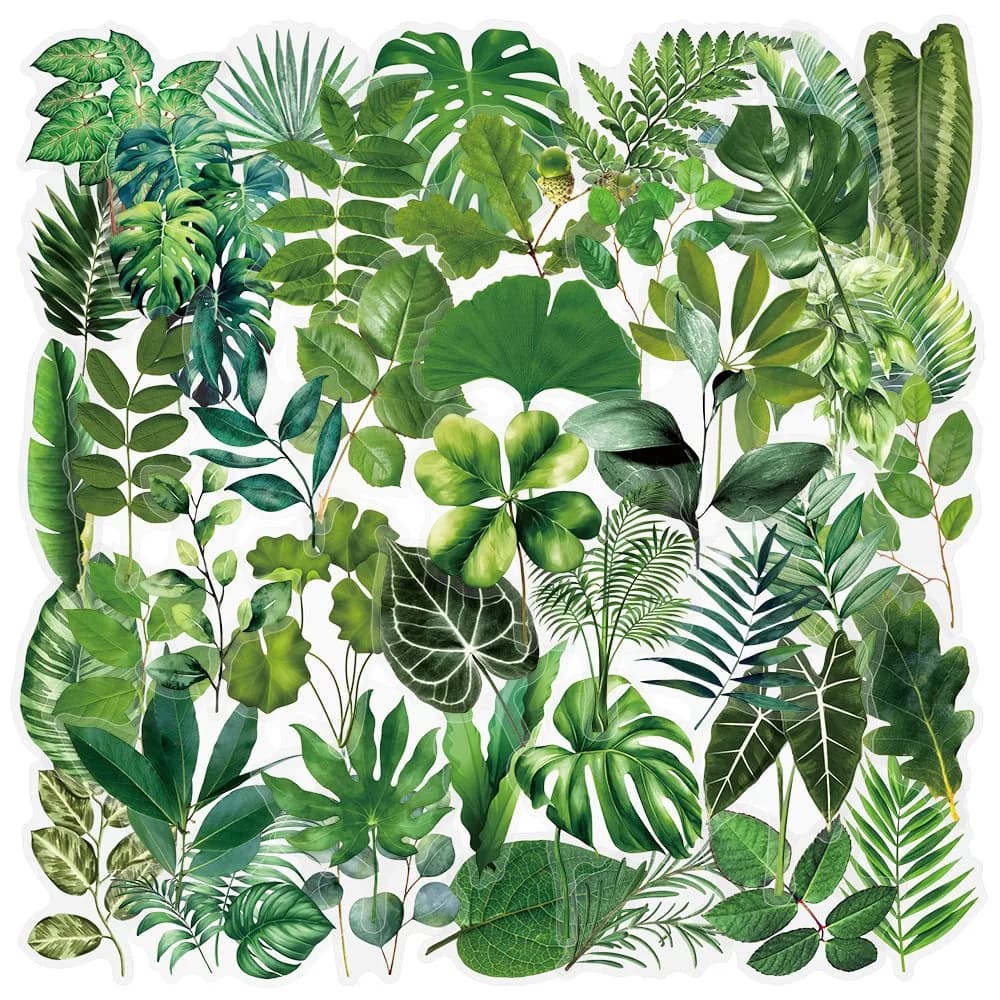 10/25/50 pieces stickers green plants transparent for diy album waterproof stationary luggage water bottle portable phone