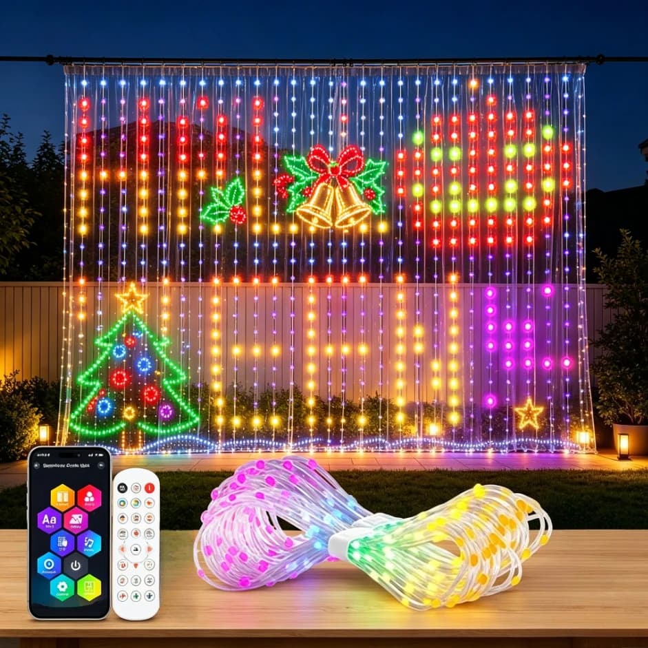 Smart LED Curtain Lights RGB APP Control Music Sync DIY Pattern Dimmable String Lights Christmas Party Home Holiday Decoration