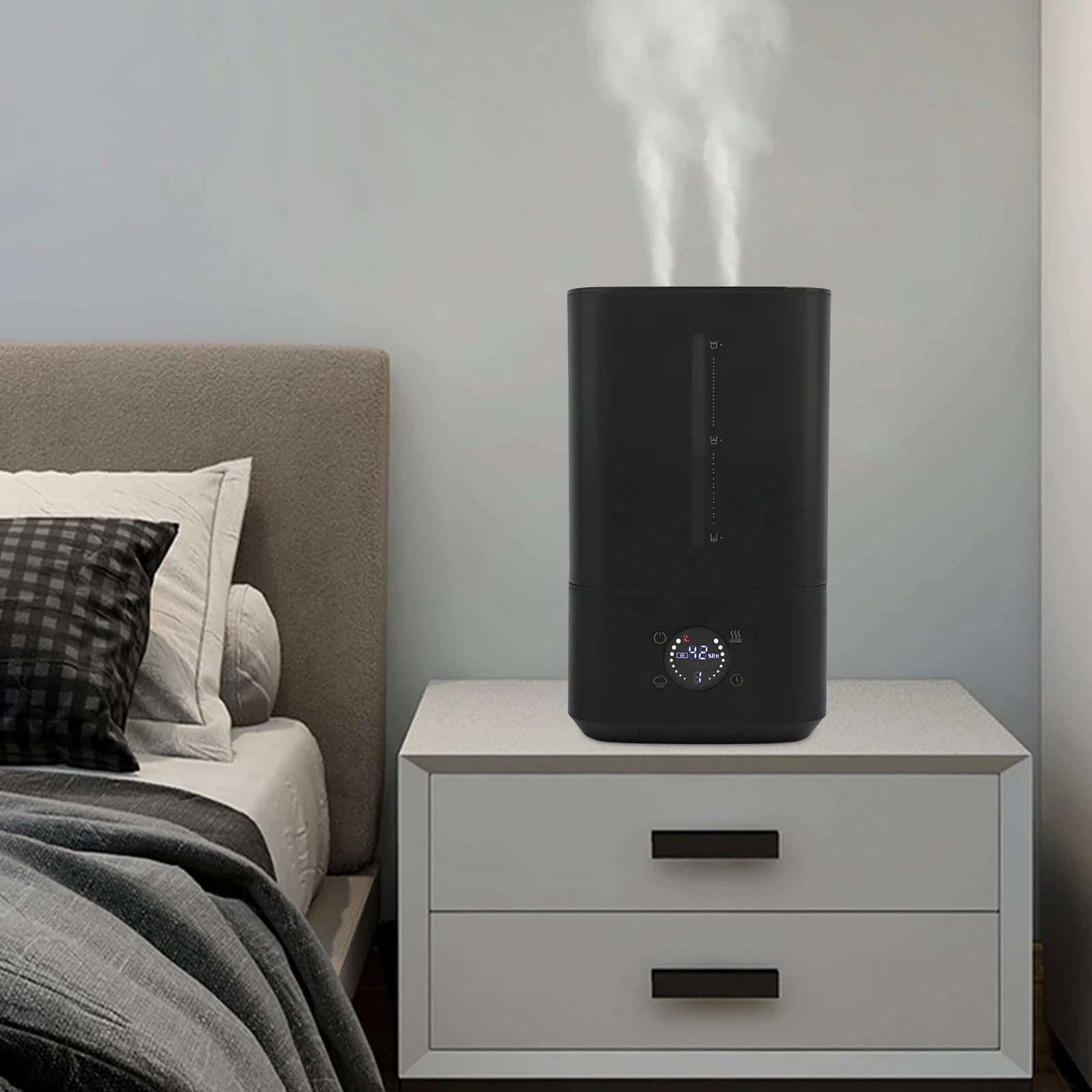 6L Touch Control Humidifier, Hot and Cold Mist Humidifier, 3-Level Adjustable Fog Volume, for Home, Bedroom, Living Room, 25W