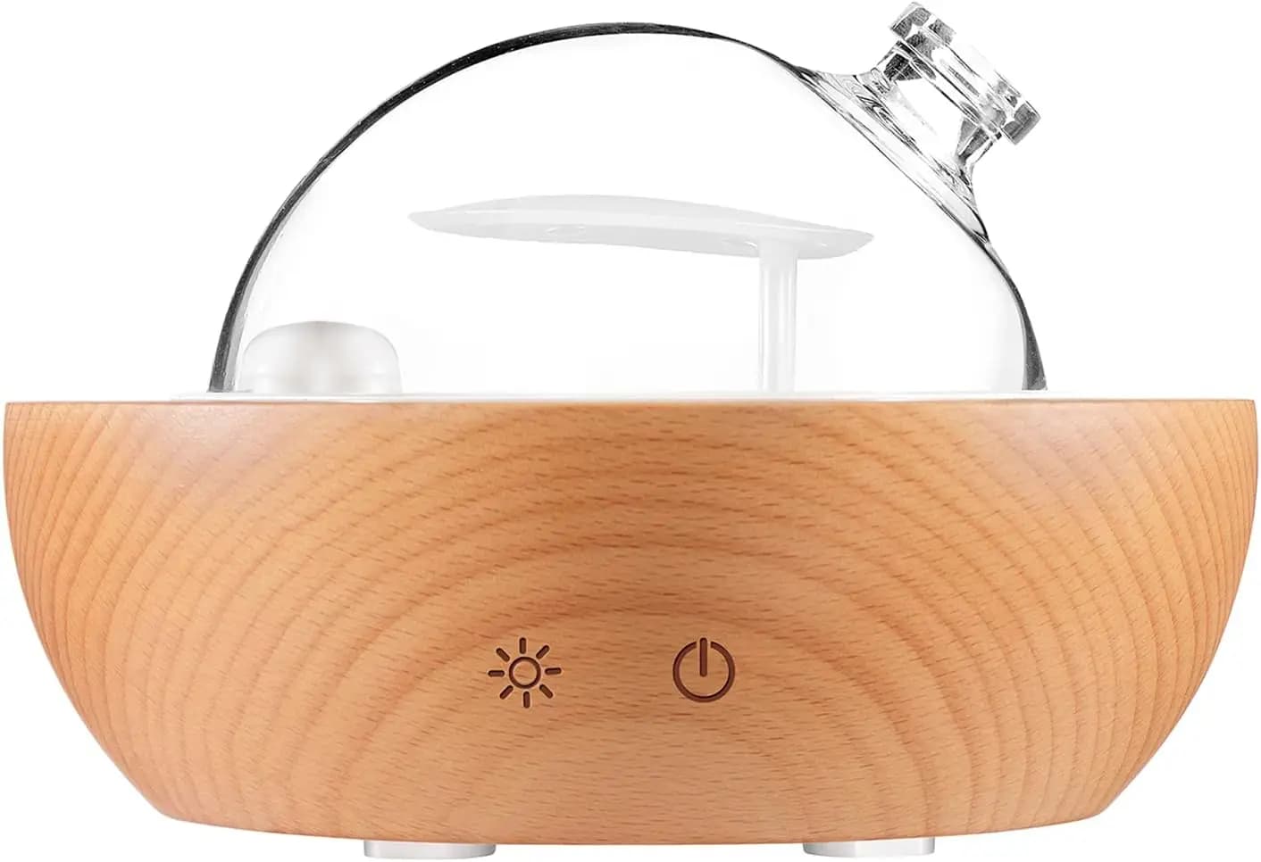 Diffusore di Oli Essenziali in Vetro, Base in Vero Legno, Luce LED a 7 Colori, Umidificatore per Aromaterapia per Casa, Ufficio, Camera da Letto