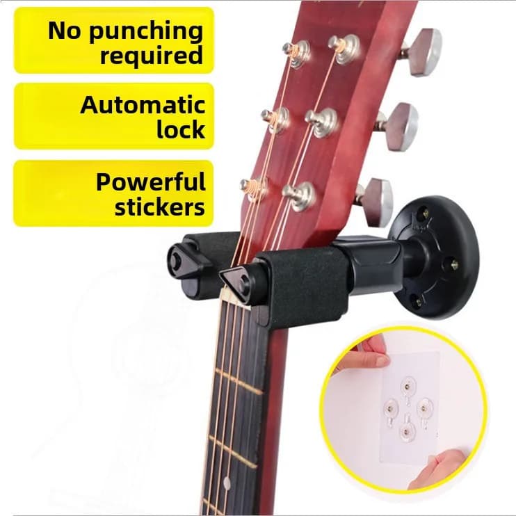 Supporto da Parete Automatico a Gravità per Chitarra in Legno, Senza Foratura, per Ukulele e Strumenti Musicali Folk