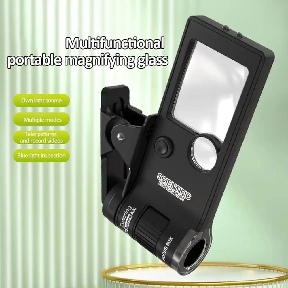 Lente d'ingrandimento con zoom 10-80x, schermo grande trasparente, torcia, microscopio portatile, registrazione foto e video, resistente