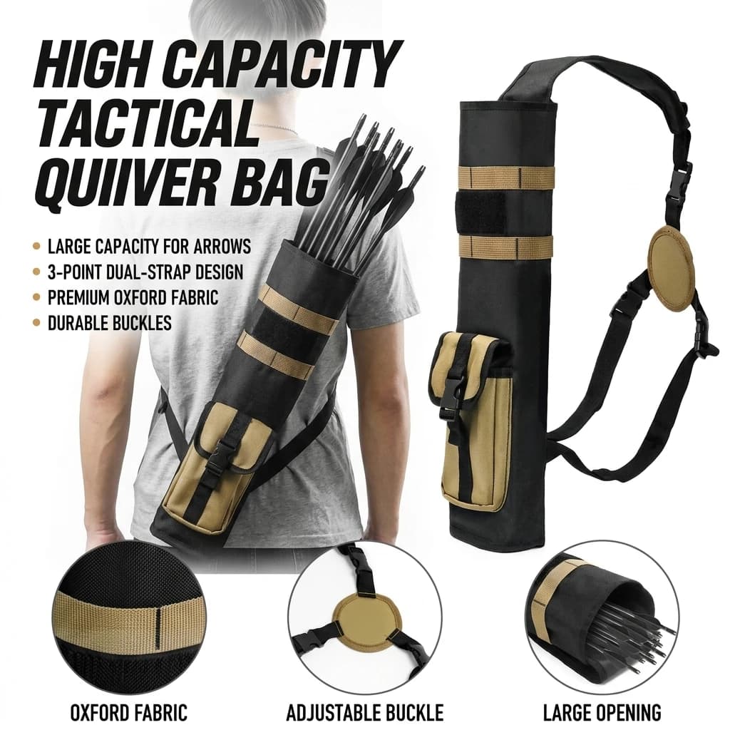 Lightweight Archery Back Quiver with MOLLE System Arrow Holder for Target Shooting Hunting Outdoor Bow Practice Gear Portable