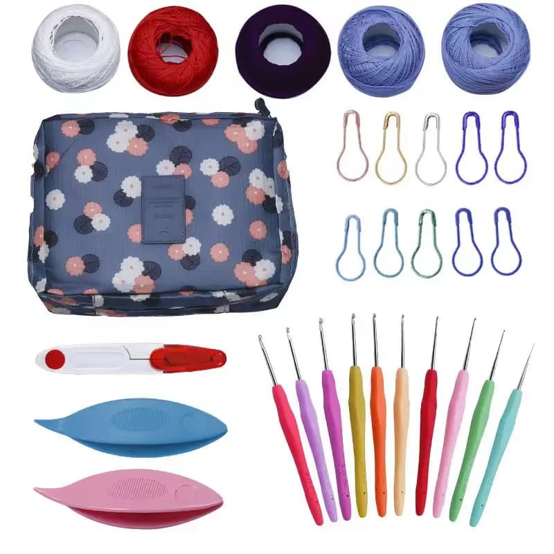 Kit Uncinetto Colorato con Borsa Portaoggetti, Uncinetto per Tessitura in Lana, Strumenti per Tessitura, Uncinetto Multiuso, Set di Ferri da Maglia per Cucito