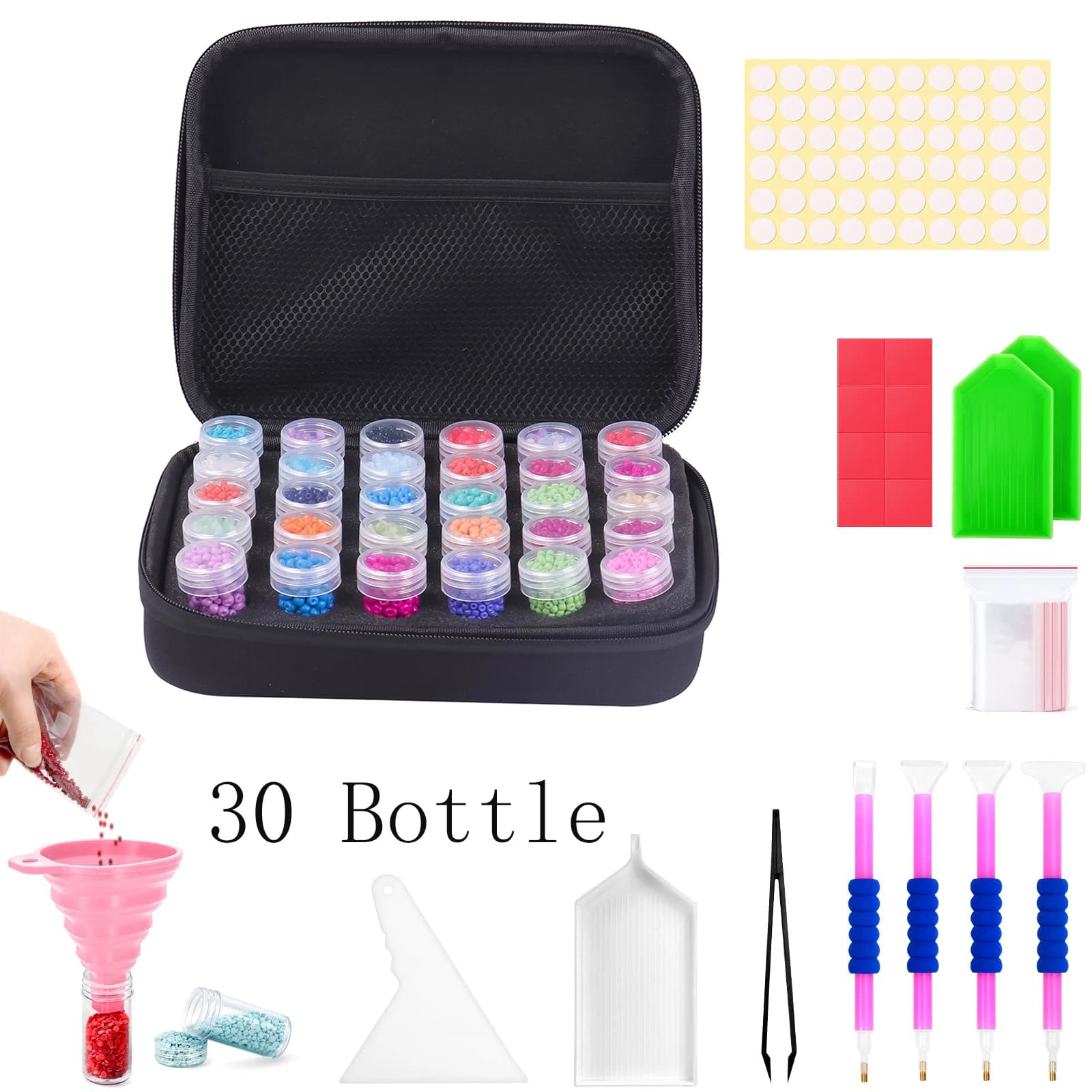 Set di Strumenti per Diamond Painting con Borsa Portaoggetti, Valigetta per Attrezzi, Set da 30 Utensili