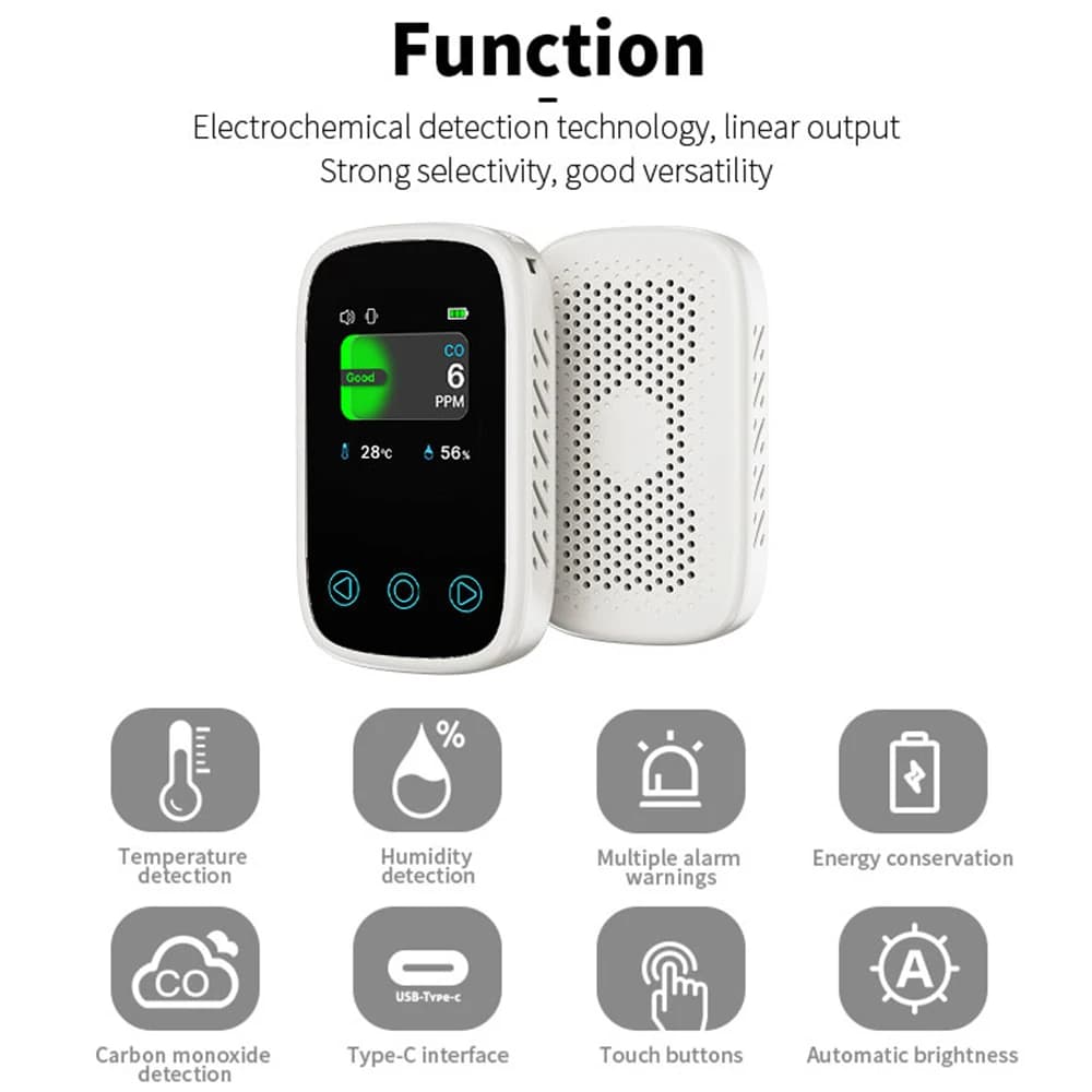 3 in 1 Air Quality Tester CO Gas Thermometer Hygrometer Auto Brightness Carbon Monoxide Detector NDIR Sensor LCD Display