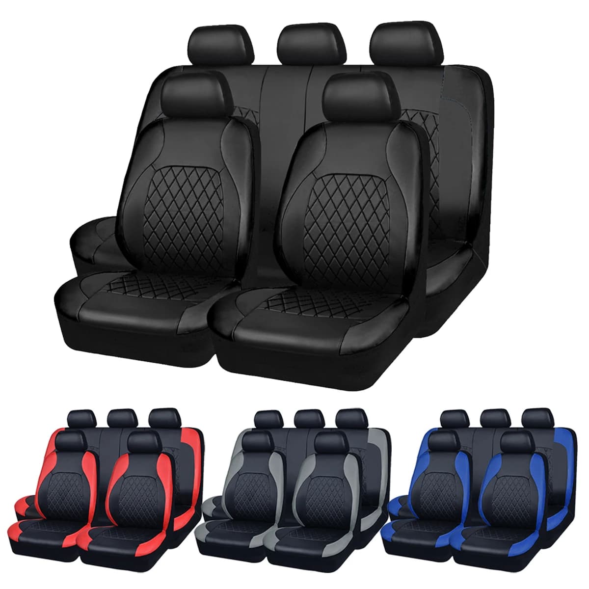 Complete set of universal eco-leather car seat covers: includes front seats and rear bench, suitable for most SUVs and trucks
