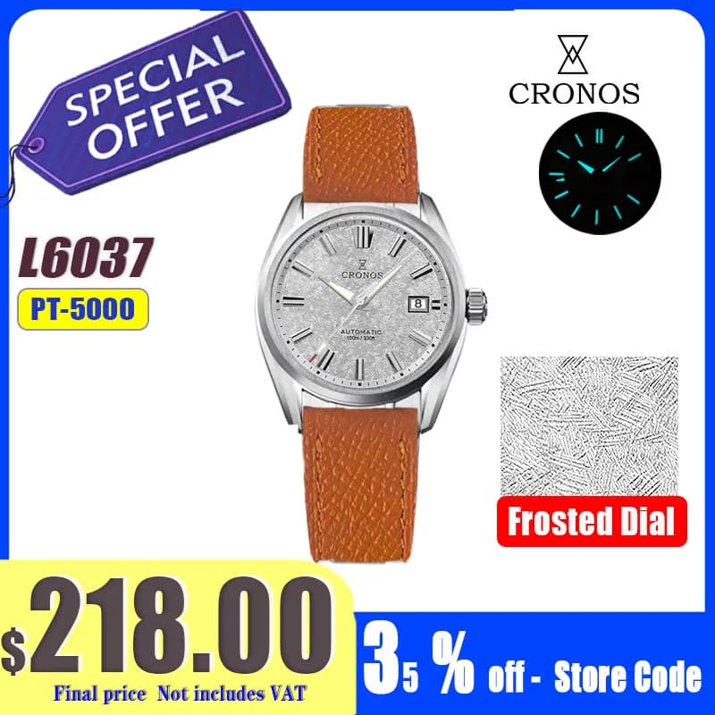 Cronos Nuovo 39mm Texture Luxury Men Business Dress Orologi SW200 Meccanico automatico Impermeabile 100m L6037M