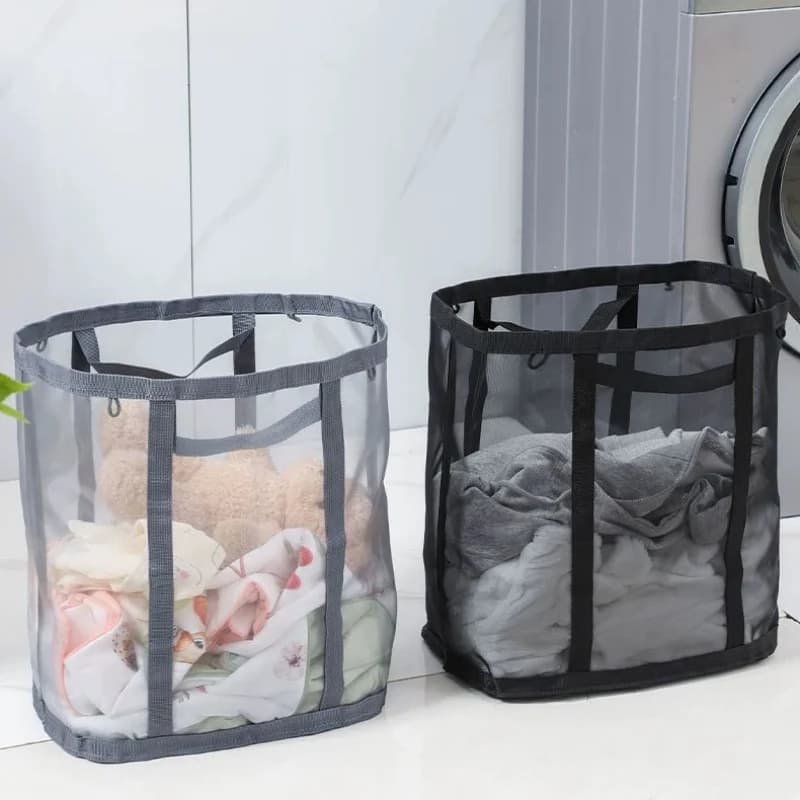 Cesto Portabiancheria con Manici, Portatile e Pieghevole, Cesto in Rete per Vestiti Sporchi, Richiudibile per Lavaggio, Conservazione, Dormitorio o Viaggio
