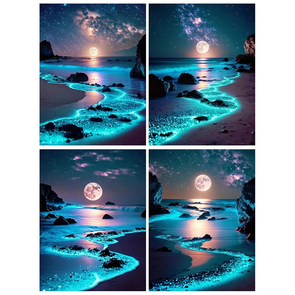 Diamond Painting Embroidery Noctilucent Beach Scenery Cross Stitch Kit 5D DIY Moon Full Drill Art Handmade Gift