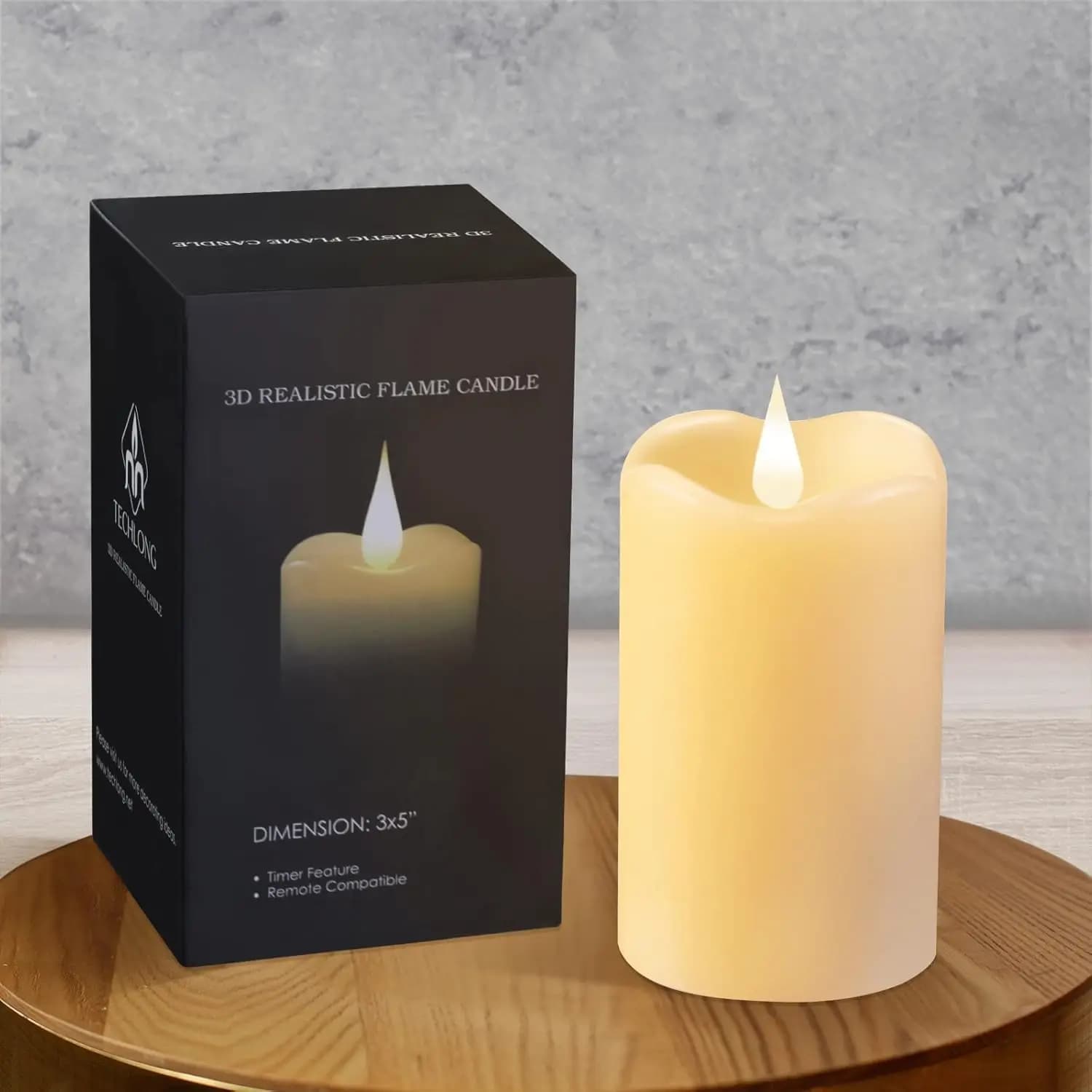 Flameless threshing candles with 3D effect, battery with timer, ivory wax pillar for weddings and Christmas parties