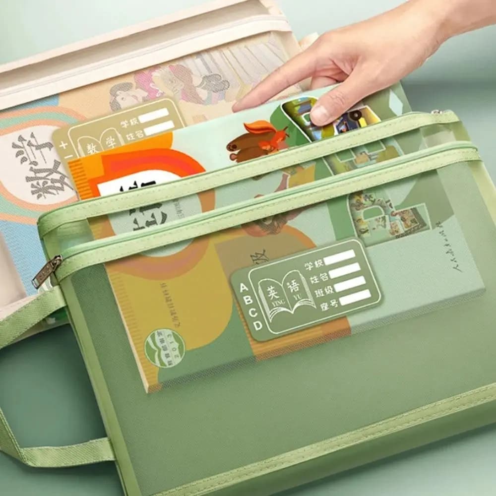 Utile borsa portaoggetti per cancelleria formato A4, borsa per cosmetici trasparente di grande capacità, borsa organizer a doppio strato, cartelle portadocumenti