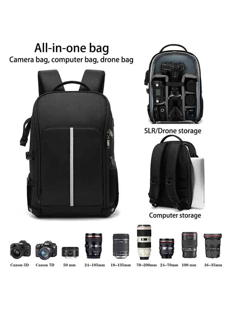 Zaino per fotografia all'aperto Borsa per fotocamera DSLR Zaino per fotocamera per laptop drone per viaggi, escursioni, campeggio