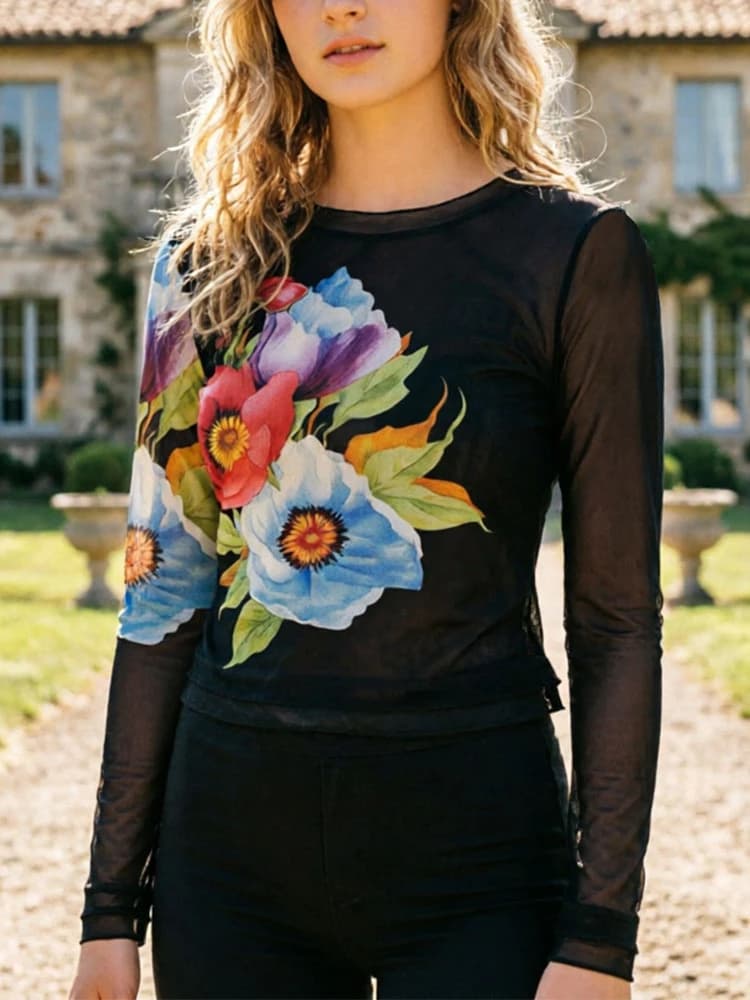 Nuova T-shirt Primaverile Comoda e Traspirante a Maniche Lunghe, Stile Street Fashion con Stampa, Casual Versatile e Slim Fit per Donna