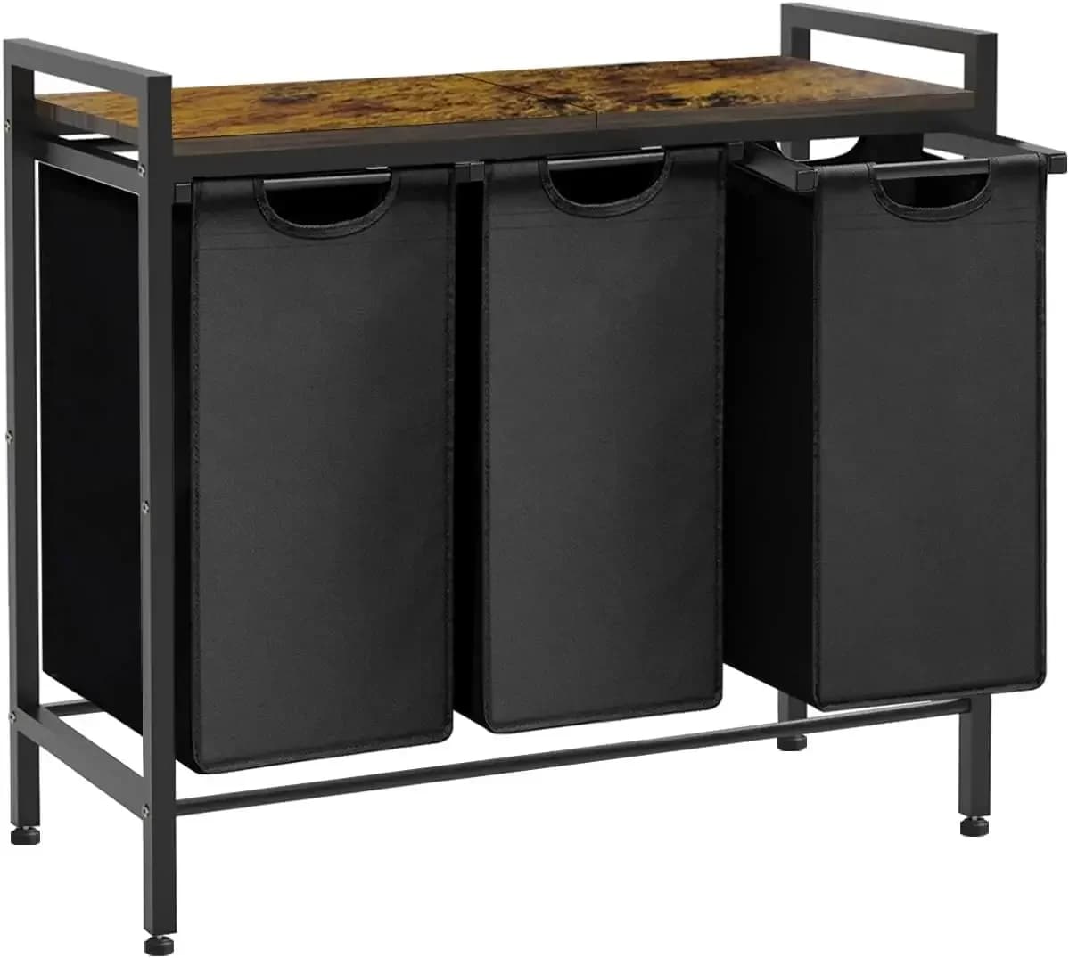 Cesto Portabiancheria Grande con 3 Sacchi Rimovibili e Estraibili per la Separazione, Ripiano Superiore in Legno, Organizzatore Versatile per Bucato