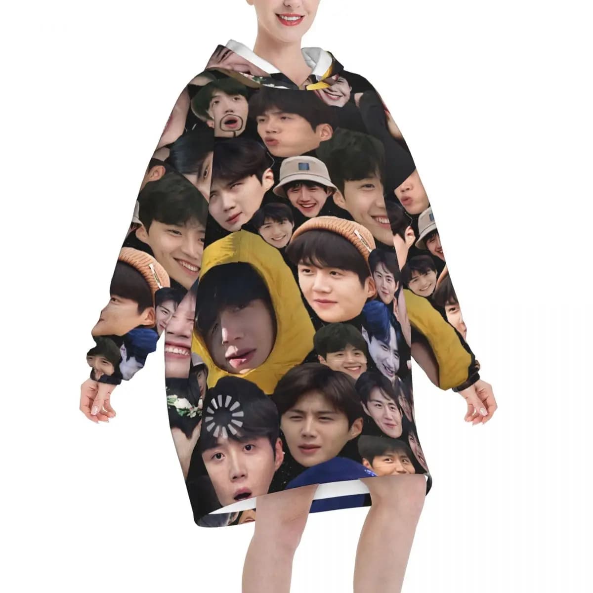 Kim Seon-ho Blanket Hoodie Wearable Blanket Large with Pocket Warm Sleeping Bag Soft Cozy Onesie