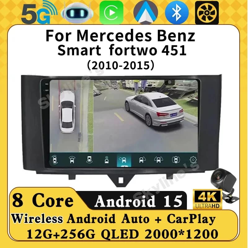 Android 14 Carplay Autoradio Per Mercedes Benz Smart fortwo 2010 - 2015 Navigazione Multimediale Lettore GPS Stereo WiFi 360 Macchina Fotografica