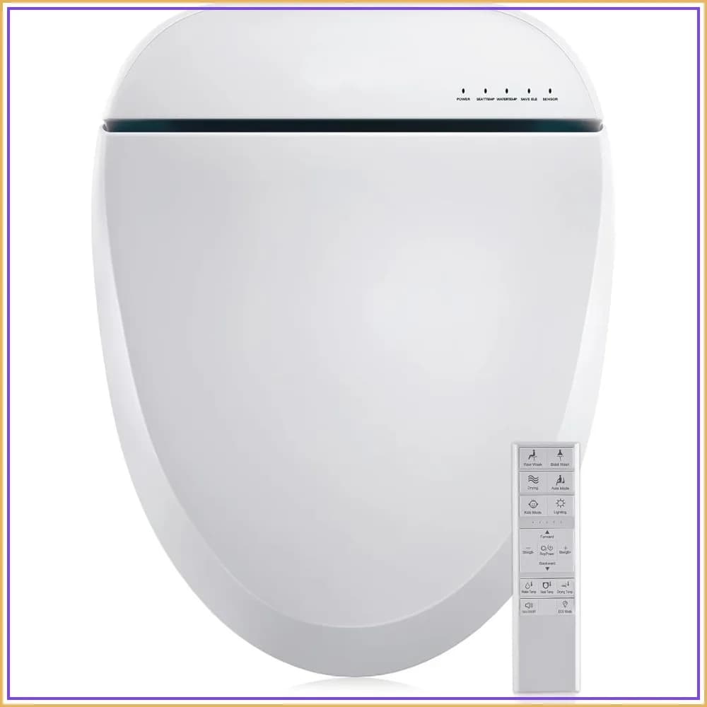 Elongated Heated Bidet Toilet Seat, Unlimited Warm Water, Warm Air Dryer, Heated Seat, Remote Control, Self-Cleaning Nozzle, Night Light, Soft Close Lid