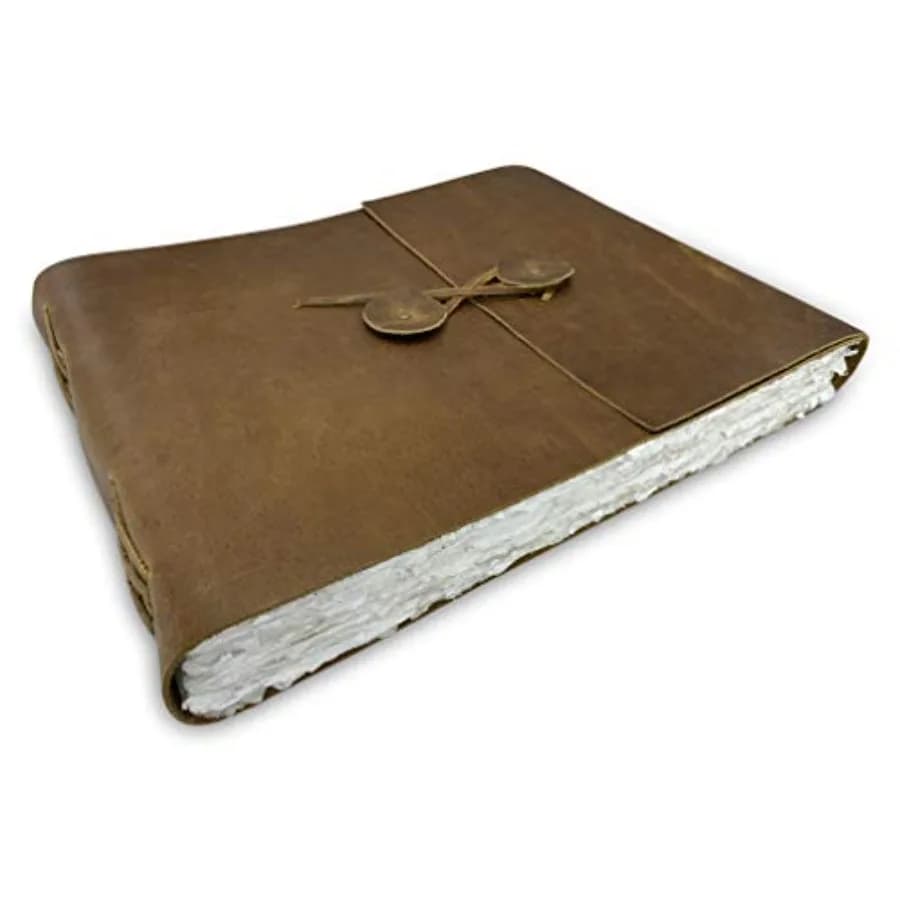 Leather Watercolor Journal - 10" x 12.5" - Large Genuine Leather Album with Handmade Deckle Edge Paper for Watercolor Albums, A