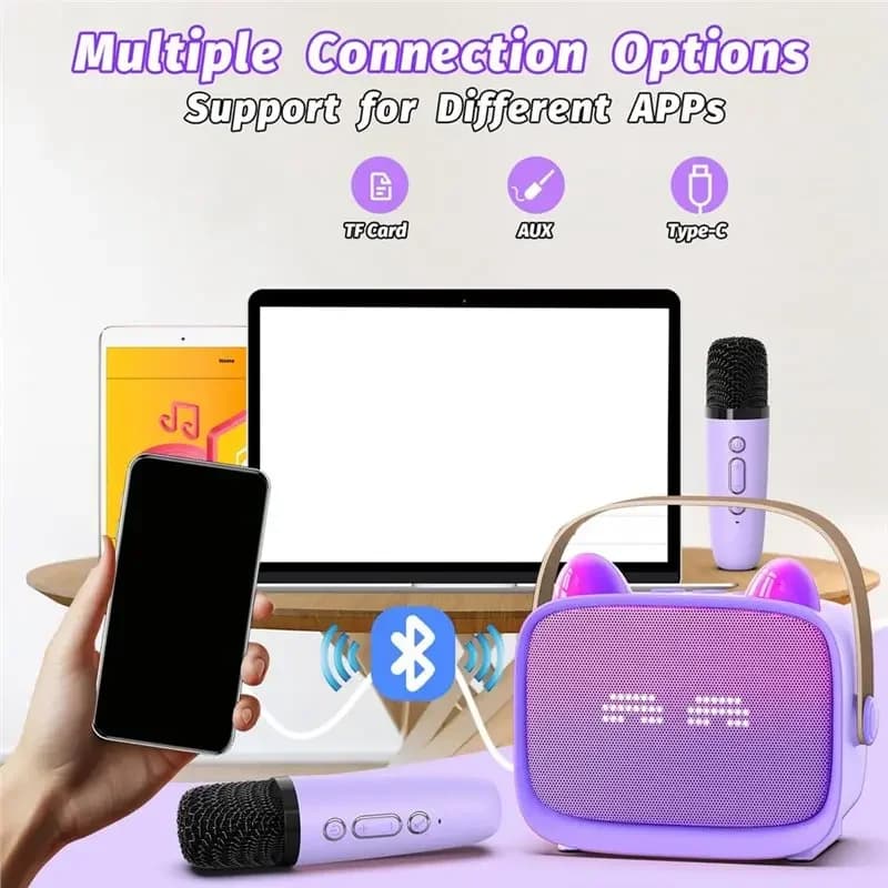 Home Singing with EQ RGB Light AudiosHIFI Stereo Bluetooth Speaker Portable Mini Wireless Karaoke Machine With 2 Mic For K-Song