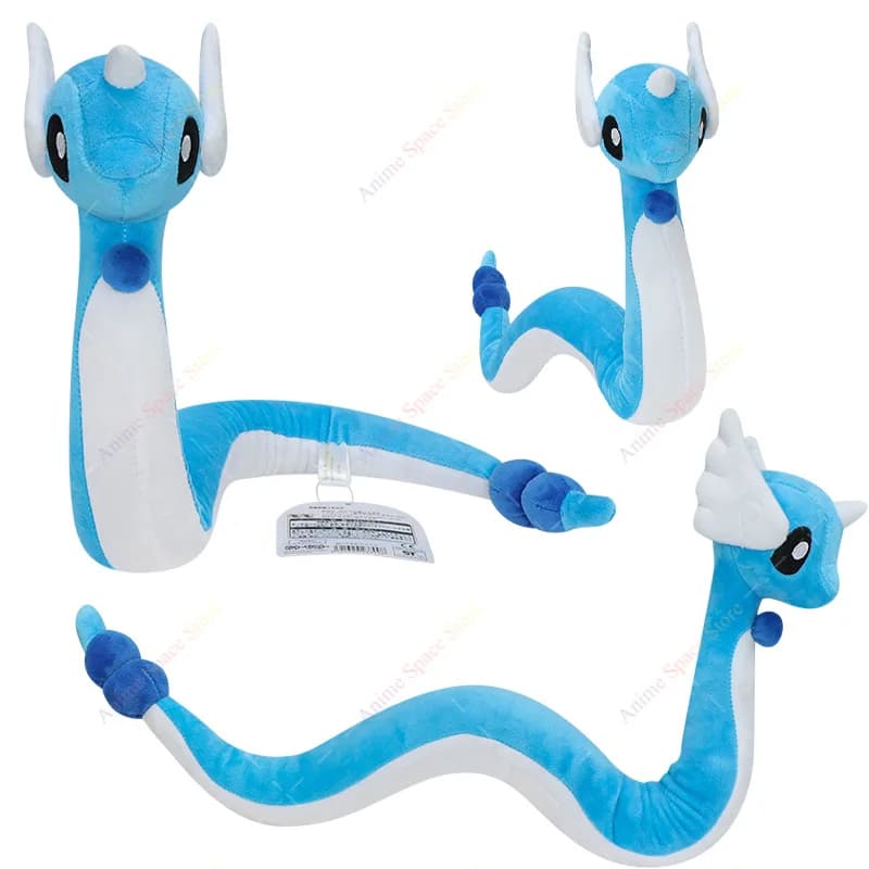 Anime Dragonair Plush Toys with Bendable Cute Shiny Dragonair Soft Stuffed Animal Peluche Dolls Cartoon Gift for Fans