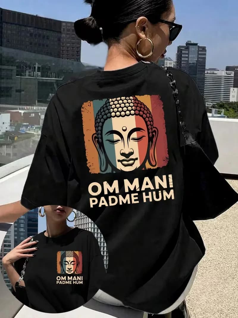 Funny Streetwear Tibetan Buddhist OM MANI PADME HUM T Shirt Gift Tee Women's Men Cotton Oversized Summer Loose Short Sleeve Top