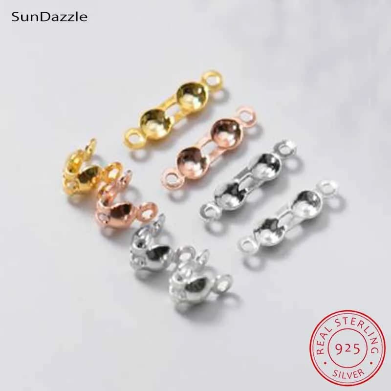 4 pcs. Clip closures in real sterling 925 solid sterling silver, gold crimp connectors for creating DIY jewelry
