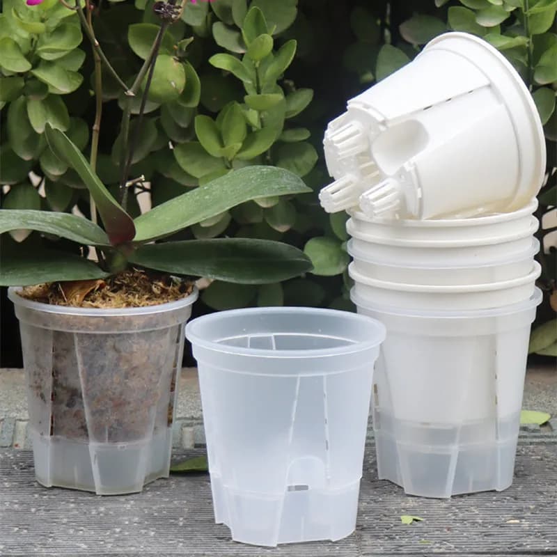 Vaso per orchidee trasparente da 5 pezzi con fori per il controllo delle radici vasi da vivaio trasparenti per contenitore per la crescita traspirante della radice di plastica dell'orchidea