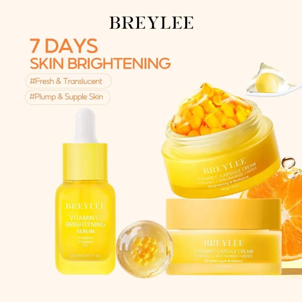 BREYLEE Vitamin C Facial Whitening Serum & Antioxidant Cream Set Lightens Spots Brightens Complexion Soothing Facial Skincare