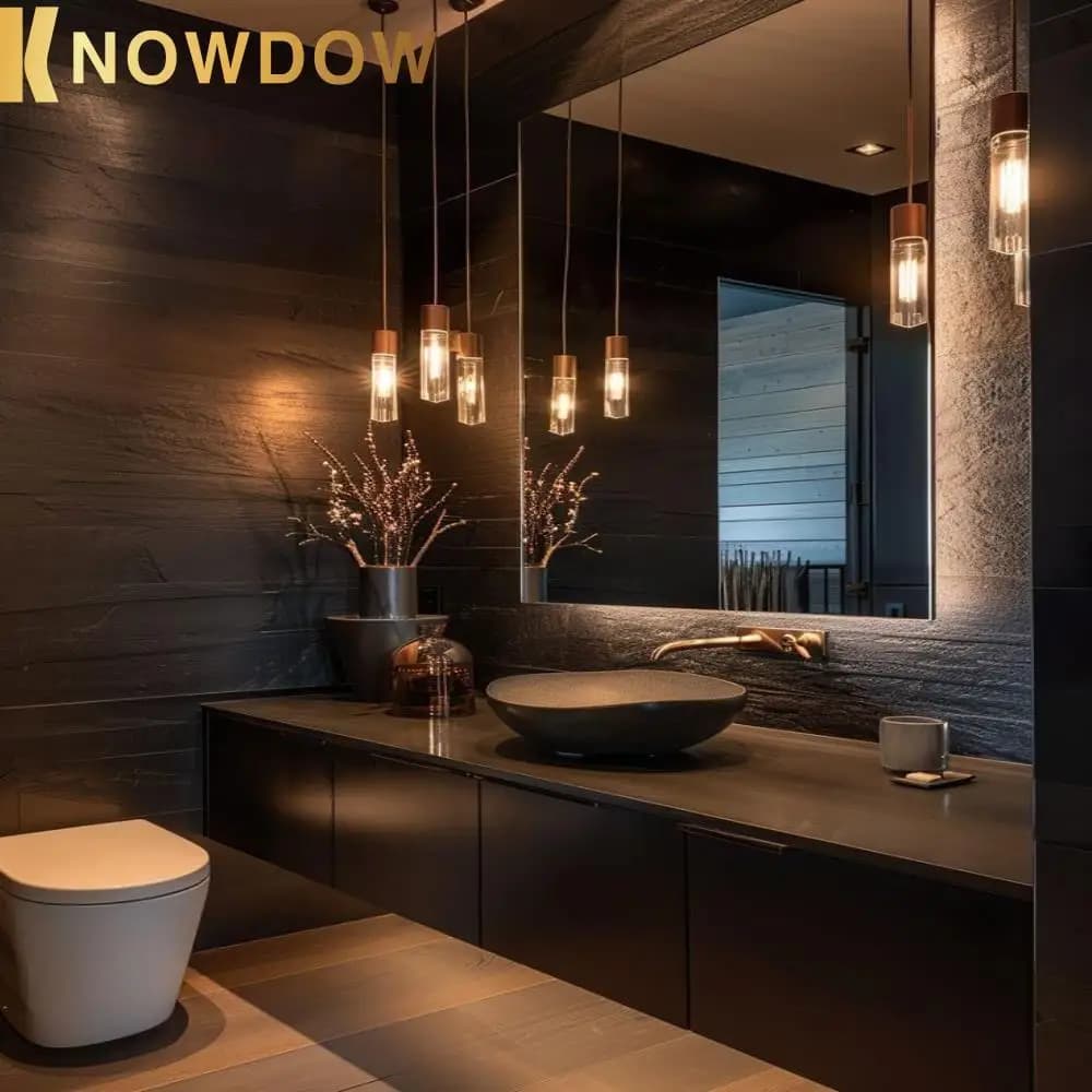 Mobile Bagno Lusso Stile Hotel con Lavabo Singolo Dorato, Specchio Smart Illuminato e Mobiletto WC