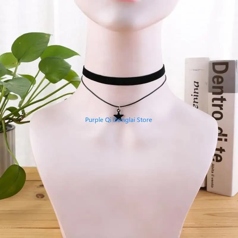 L21E Gotico Doppi strati Velluto Girocollo Catena Donna Collo Catena a forma stella Collana con ciondolo Collare punk