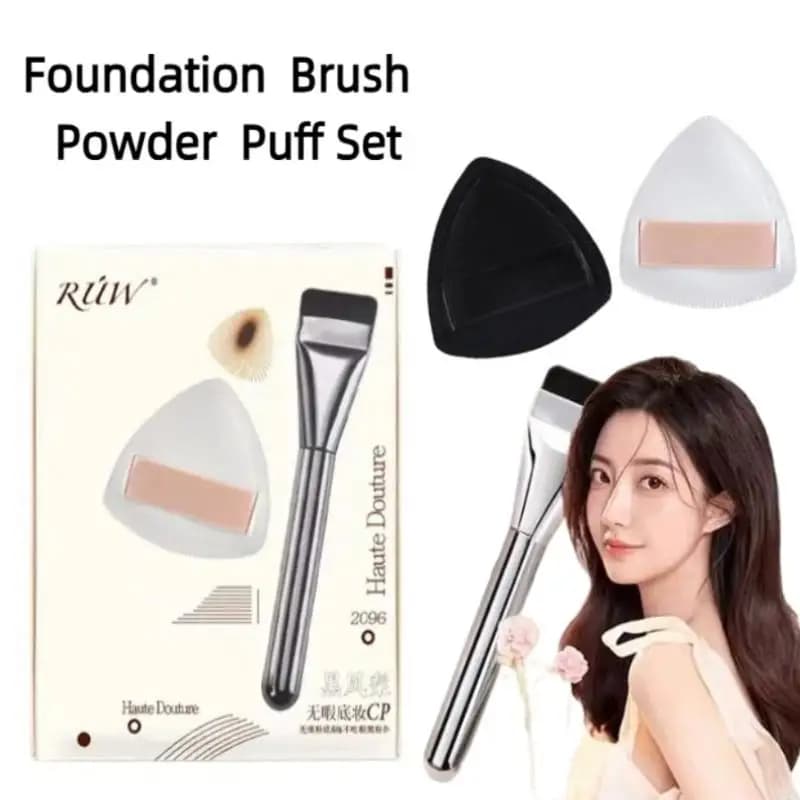 One-Word Flat Top Layer Brush - Light Liquid Makeup Application with integrated sponge makeup tool accessory