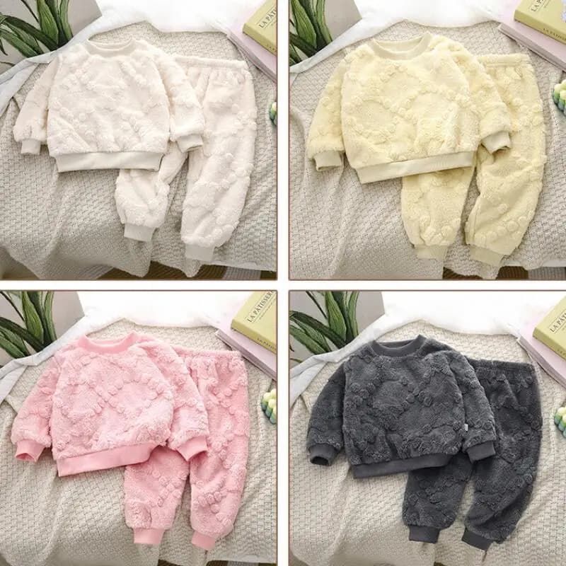 Kawaii Boy Fashion Pigiama Set Addens Student Winter Casual Fleece Lining Keep warm Pullover Top Long pants Kids Clothing