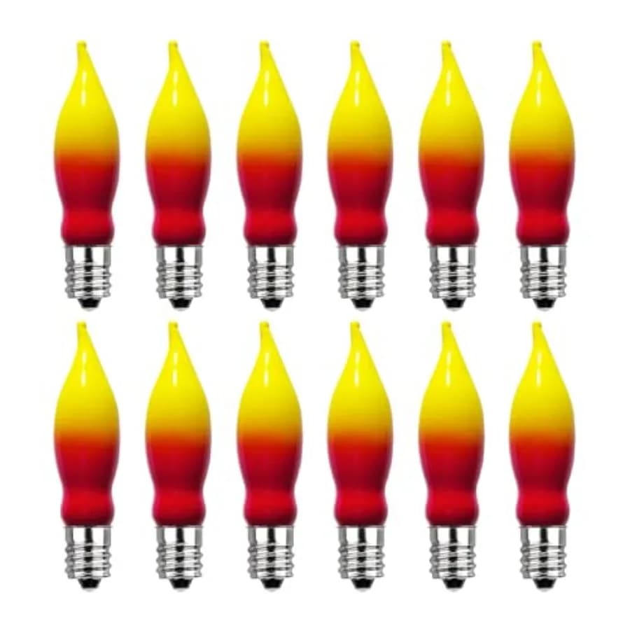 Christmas Flame Light Bulbs- 12 Pack Red Yellow Christmas Candle Light Bulb- E12 Candelabra Base Replacement Bulbs for String L