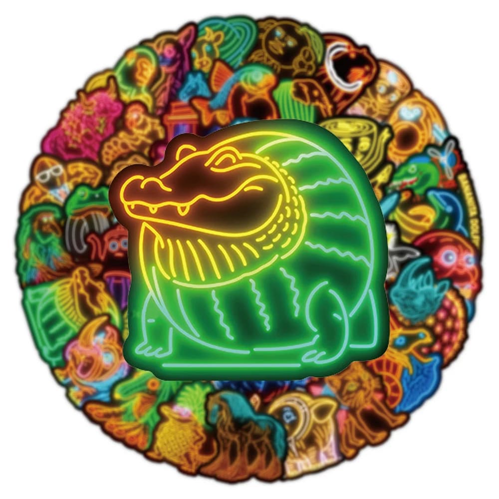 10/30/52pcs Neon Series Italian Brainrot Tung Sahur Stickers Funny Animals Abstract Decalcomanie for Helmet Scrapbook Phone Bike