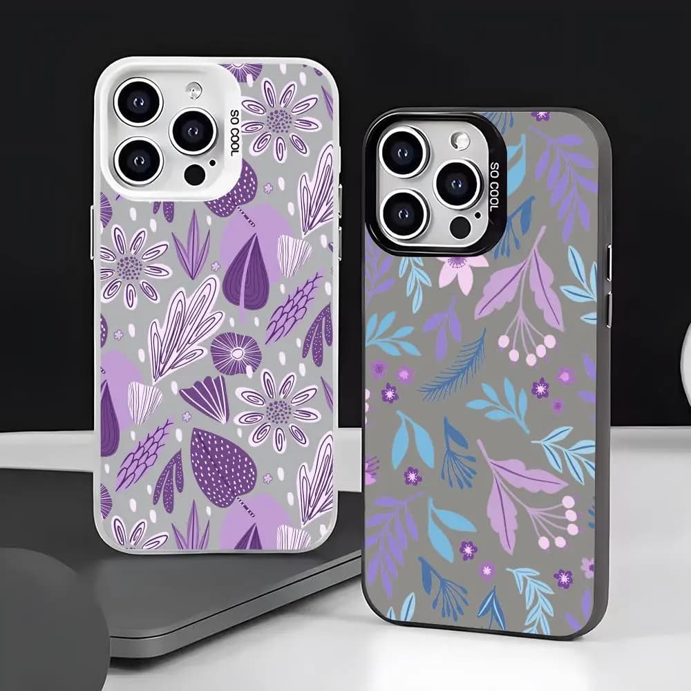Shock-resistant phone case with lavender theme pattern for iPhone 17 16 15 14 13 12 11 Pro Max Air, matt, laser, aurora effect
