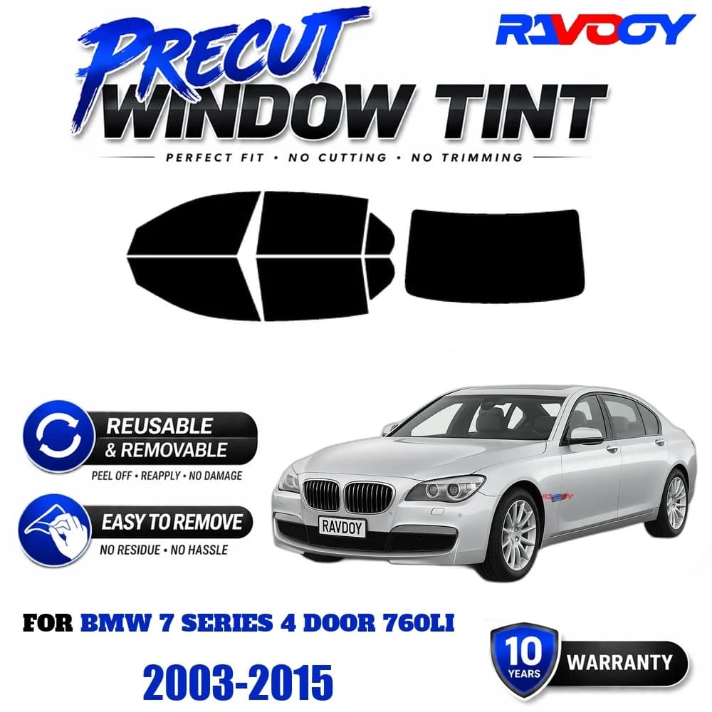 RAVOOY Precut Window Tint, Reusable Removable EPU Film, Custom Fit for Bmw 7 Series 4 Door 760Li 2003-2015, UV Heat Protection