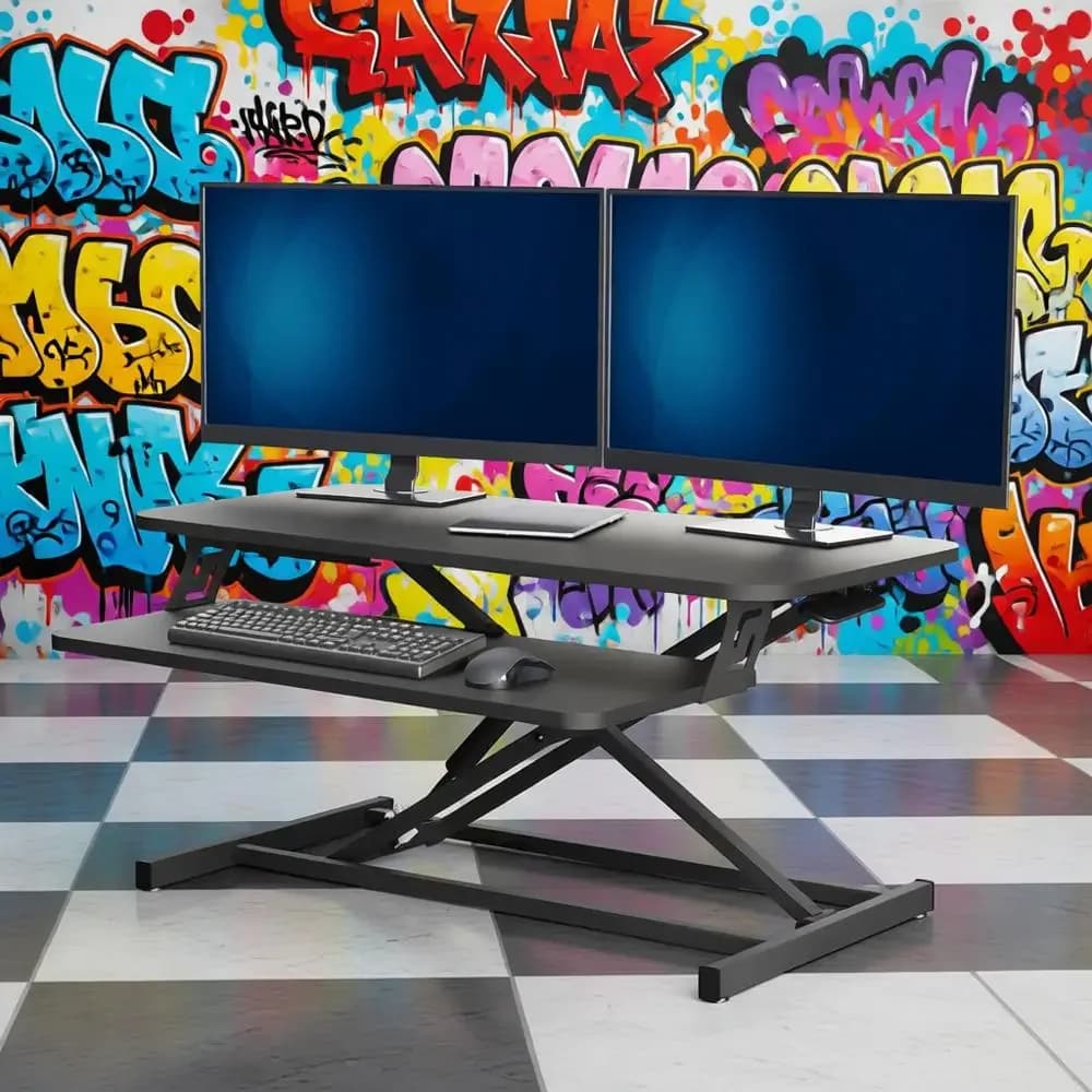 Convertitore da scrivania regolabile in altezza da 32 pollici per doppi monitor, nero, workstation Sit-Stand con interruttore rapido