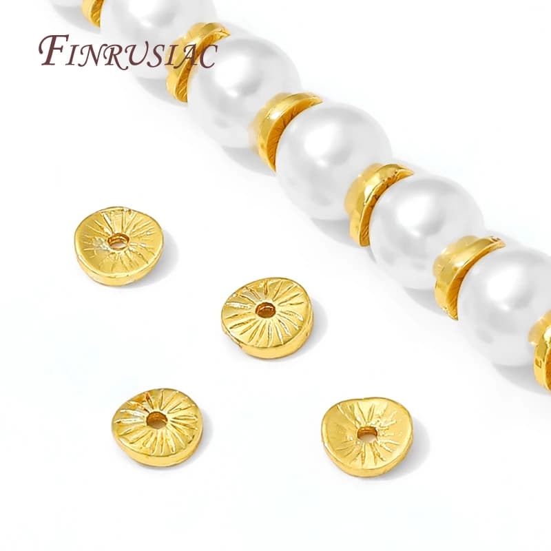 Perline distanziatrici rotonde placcate oro 18K da 6 mm per la creazione di gioielli, separatori perline in ottone con goffratura arcuata, accessori fai da te per braccialetti.