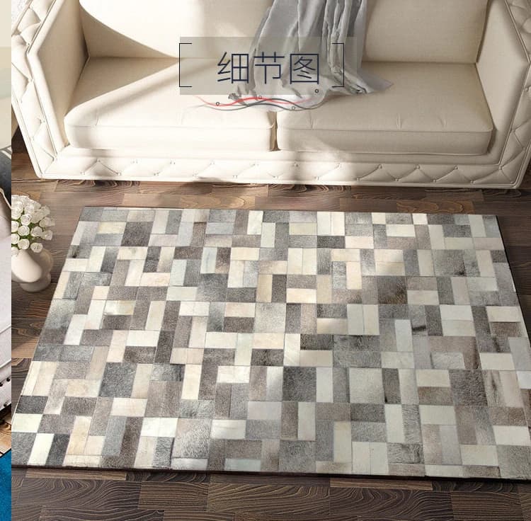Simple Geometric Grey Patchwrk Real Cowhide Carpet Customize Large Size Study Room Floor Rug Modern Bedroom Decor Carpet Rug