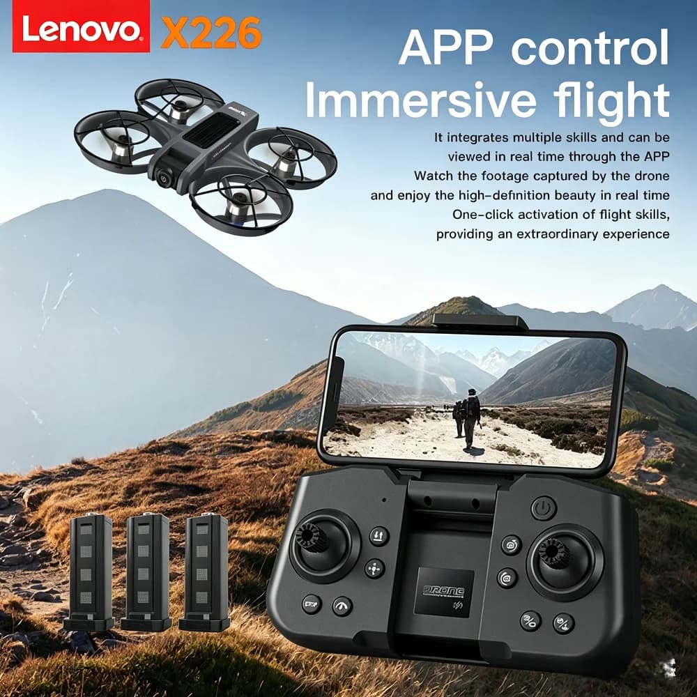 Drone Lenovo X226 con Doppia Fotocamera 8K HD, Posizionamento Ottico, Volo Stazionario, Riprese in Tempo Reale VR, Motore Brushless, Quadricottero per Regalo Bambini