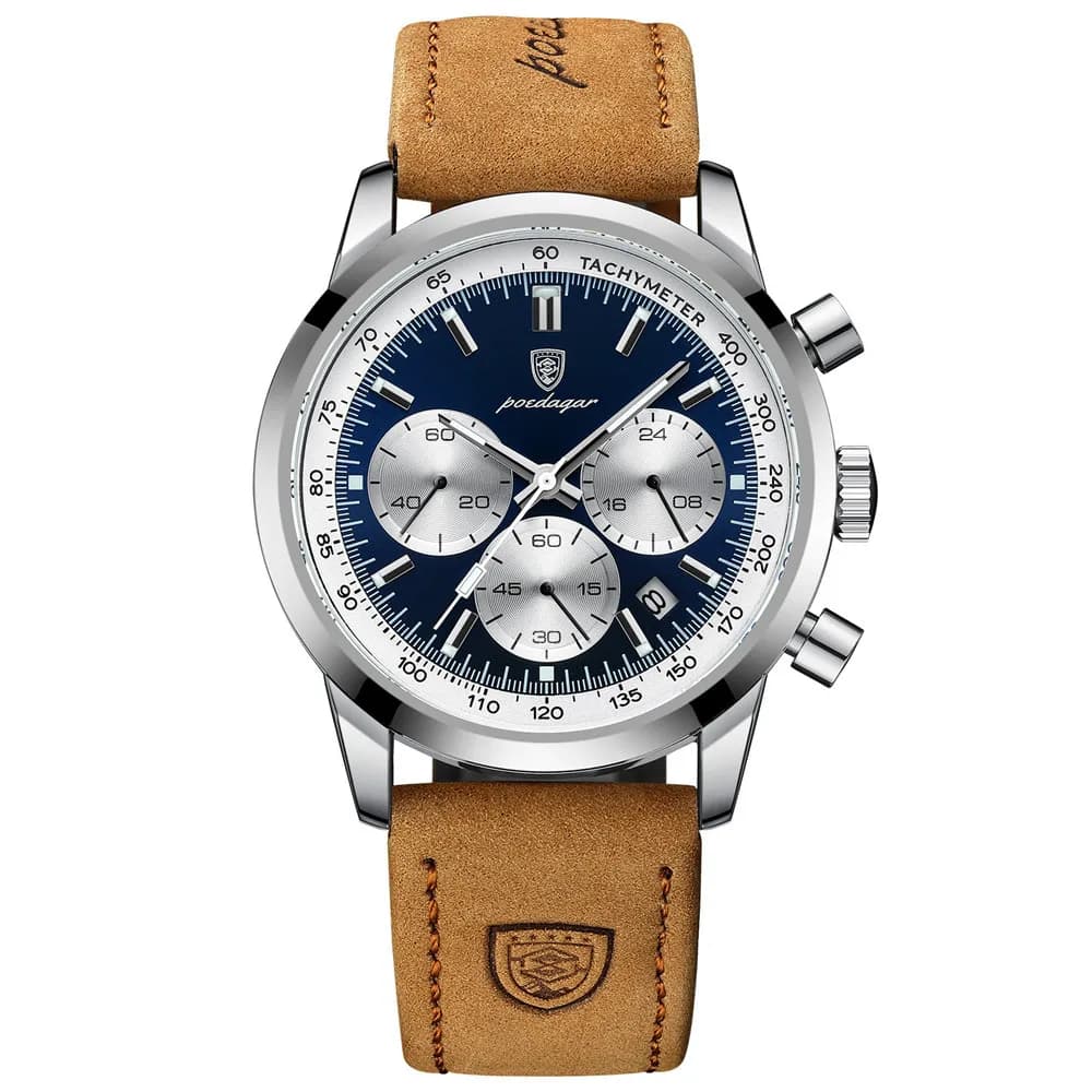 POEDAGAR Luxury Man Watch High Quality Waterproof Chronograph Luminous Men's Wristwatch Leather Men Quartz Watches Casual Clock